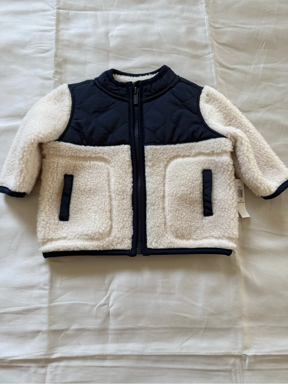 Old Navy Cream Sherpa Jacket with Navy Quilted Yoke
